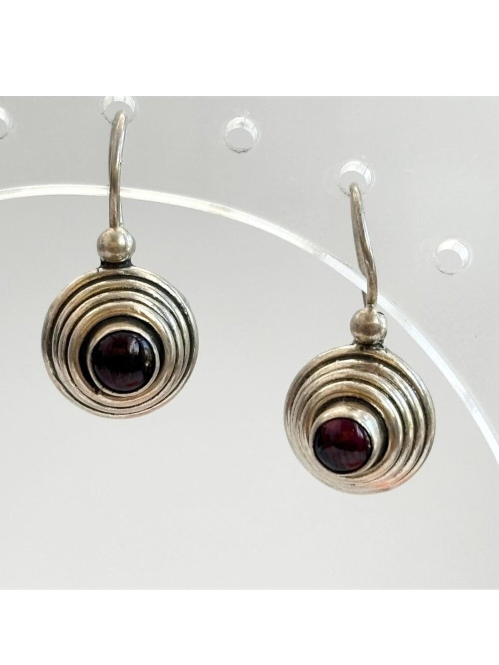 Amethyst Gemstone Domed Balinese Inspired Sterling Silver Vintage 925 Earrings